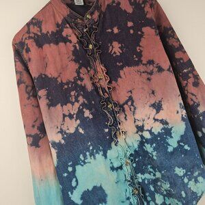 COTTON Tie Dye Western Shirt Womens S Boho Button Blouse JONES JEANS brand Long